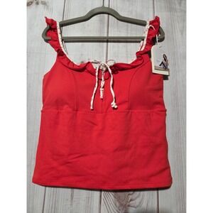 Blogilates Ruffle Lace Up Tank Red Floral Tie Activewear Top XL Activewear NEW